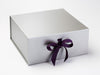 Silver XL Deep Gift Box Featured with Regal Purple Ribbon