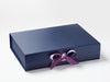 Navy Blue A3 Shallow Gift Box with Amethyst and Light Orchid Double Ribbon Bow