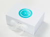 White A5 Deep Gift Box Printed with Turquoise Foil Custom Printed Logo