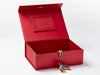 Red A4 Deep Gift Box with Rainbow Stripe Ribbon and Red Photo Frame on Inside Lid