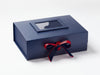 Navy Blue A4 Deep Gift Box with Dark Red Double Ribbon Bow and Navy Photo Frame