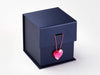 Pink Spinel Heart Gift Box Closure on Navy Blue Small Cube