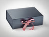Pewter A4 Deep Gift Box with Wild Rose and Antique Mauve Double Ribbon