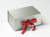 Silver A5 Deep Gift Box featured with Bright Red Ribbon from Foldabox