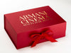 Example of Gold Custom Foil Printed Logo onto Red Gift Box