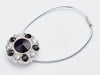 Black and White Flower Gemstone Gift Box Closure Sample with Silver Elastic Cord Loop