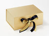 Black Recycled Satin Ribbon Featured as a Double Bow on Gold A5 Deep Gift Box