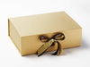 Example of Black Gold Dash Double Ribbon Bow on Gold A4 Deep Gift Box