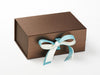 Bronze Gift Box Featuring Nile Blue and Ivory Double Ribbon Bow