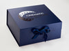 Example of Custom 2 Colour Foil Logo onto Navy Blue Gift Box