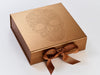 Copper Folding Gift Box with Debossed Design and Ribbon as supplied with box as standard