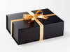 Gold Merry Christmas Recycled Satin Ribbon Featured on Black A4 Deep Gift Box