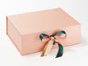 Green Jewel Ribbon Featured as a Double Ribbon Bow on Rose Gold A4 Deep Gift Box