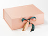 Green Jewel Ribbon Featured as a Double Ribbon Bow on Rose Gold A4 Deep Gift Box
