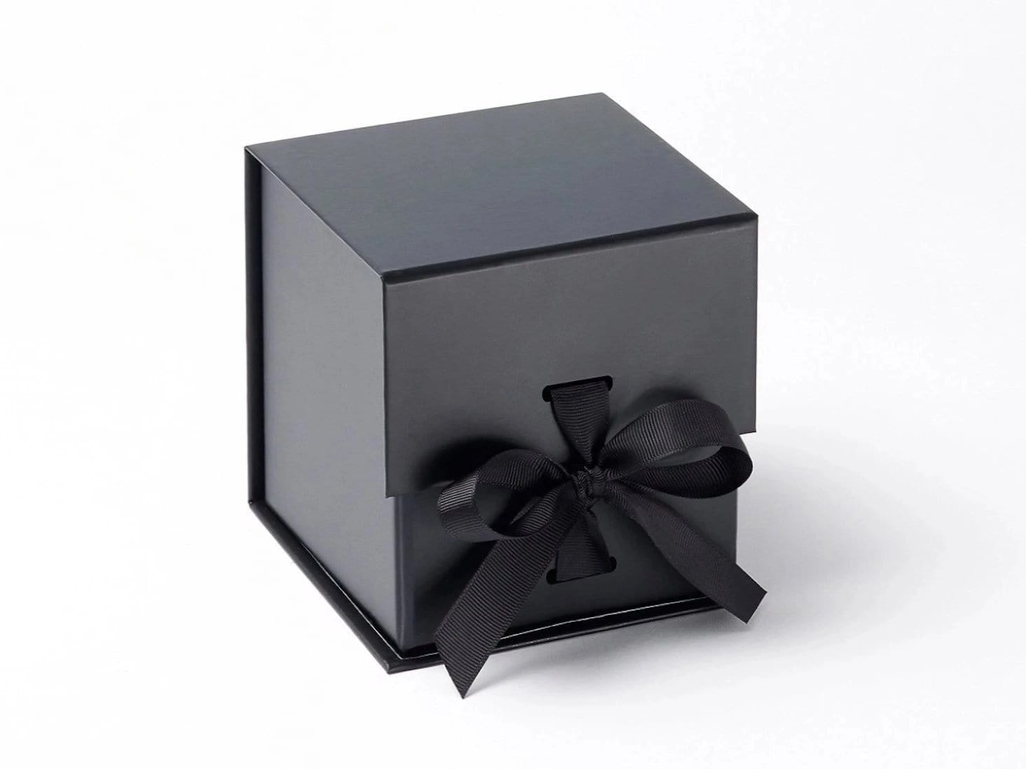 Black Large Cube Gift Box with changeable ribbon from Foldabox UK
