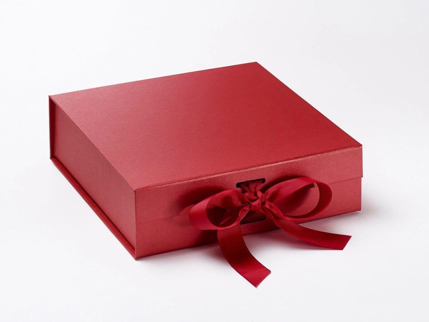 Medium Red Slot Gift Box with changeable ribbon and magnetic closures from Foldabox