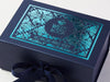 Navy Blue Folding Gift Box with Custom Turquoise Custom Printed Design