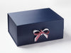 Navy A3 Deep Gift Box Featured with Rosy Mauve and White Ribbon Double Bow