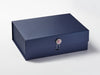 Navy Gift Box with Rose Quartz and Diamond Flower Gemstone Closure
