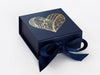 Navy Blue Small Gift Box with Gold Foil Custom Printed Design