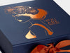 Navy Blue Gift Box with Custom Printed Copper Foil Design and Copper Ribbon