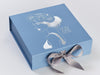 Pale Blue Folding Gift Box with Silver Foil Design and Silver Grey Grosgrain Ribbon