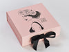Pale Pink Folding Gift Box with Black Grosgrain Ribbon and Custom Printed Black Foil Blocked Design