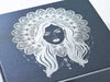 Pewter Folding Gift Box with Custom Silver Foil Boho Diva Design to Lid
