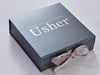 Pewter Gift Box with Personalised Usher design by Beau and Bella with Silver Grey Ribbon