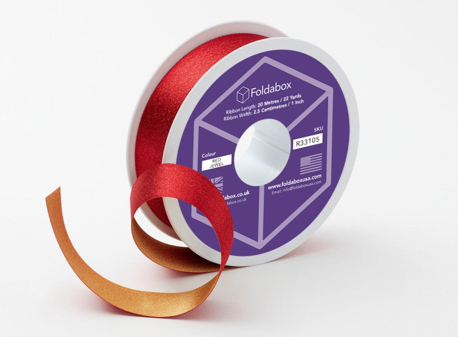Red Jewel 20m Sparkle Satin Ribbon Roll from Foldabox