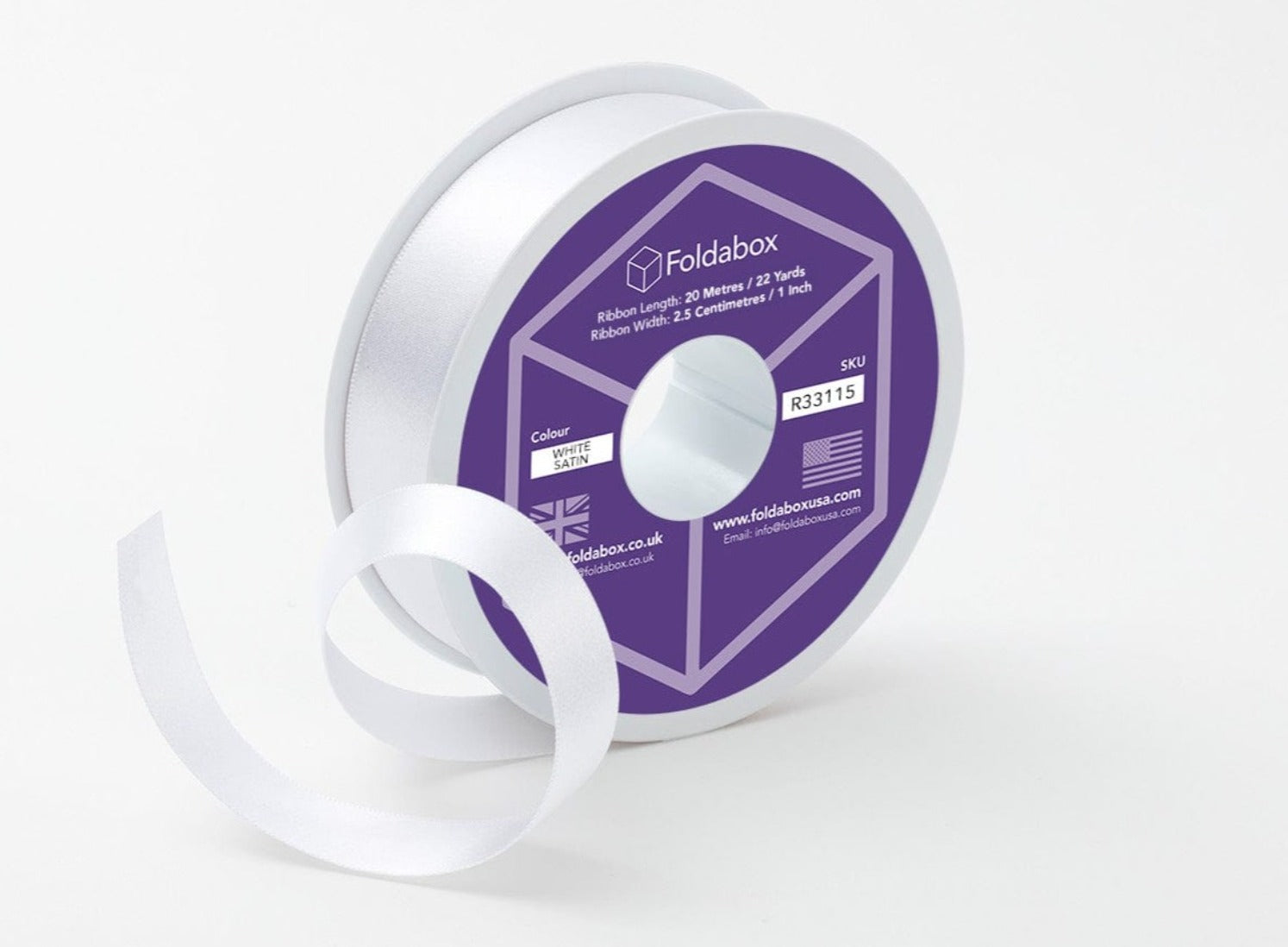 White 20m Recycled Satin Ribbon Roll From Foldabox