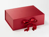 Ruby Red Recycled Satin Ribbon Double Bow Featured on Red Gift Box