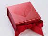Red Small Folding Gift Box with Red Foil Tone on Tone Heart Design