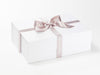Silver Marry Christmas Recycled Satin Ribbon Featured on White A4 Deep Gift Box