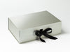 Silver A4 Deep Folding Gift Box Featured with Black Grosgrain Ribbon