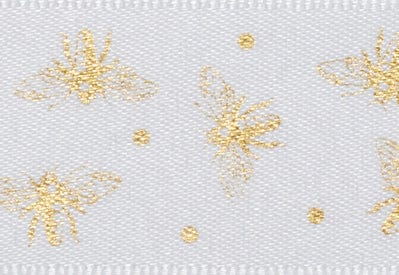 White Gold Sparkle Bee Recycled Satin Ribbon from Foldabox