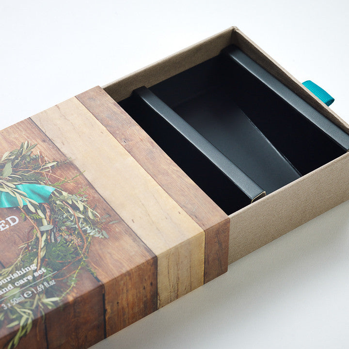 Sleeve & Tray Gift Box: Ribbon Loop, Custom Insert to Hold Tubes