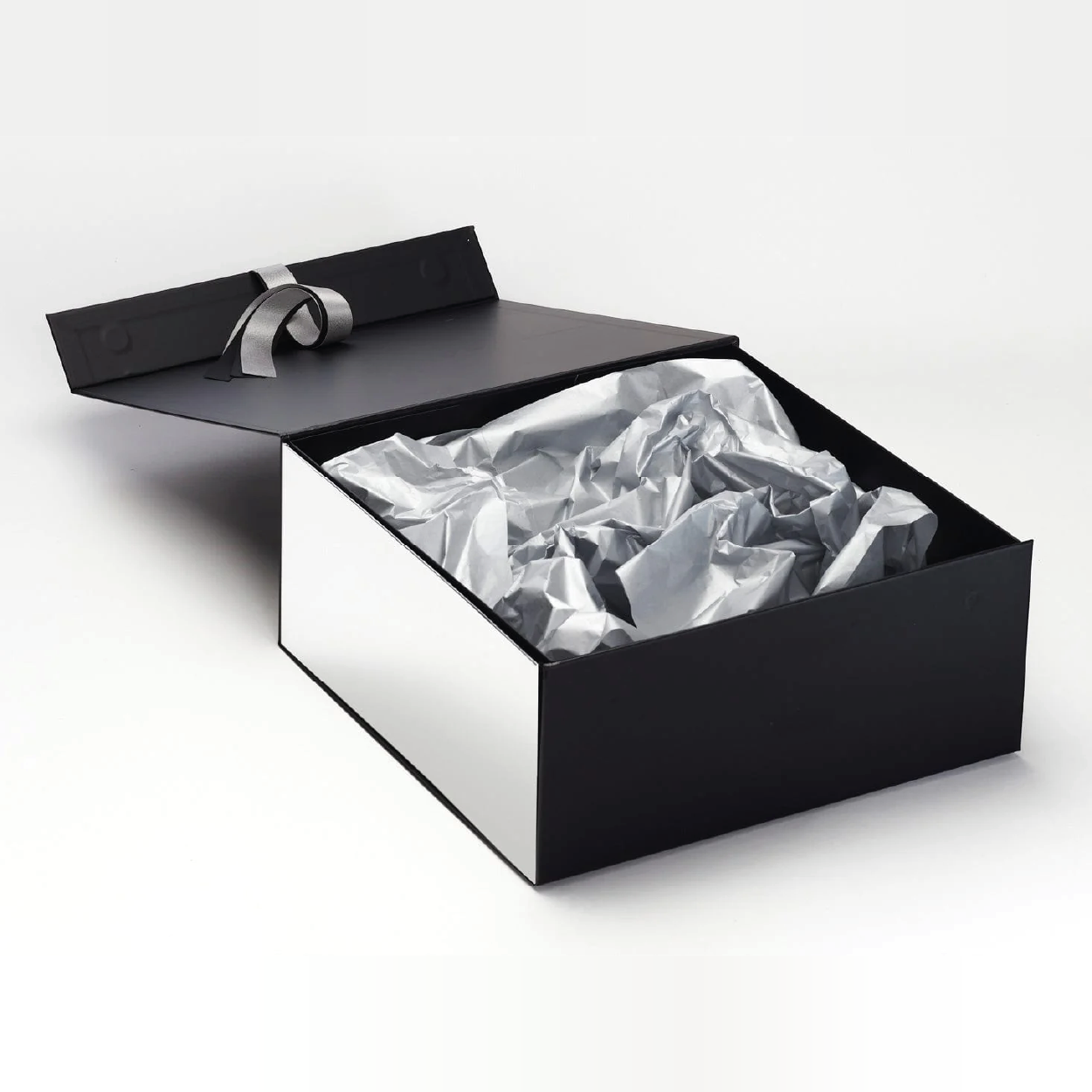 Black and Grey Ribbons, Tissue and Decorative Gift Box Closures