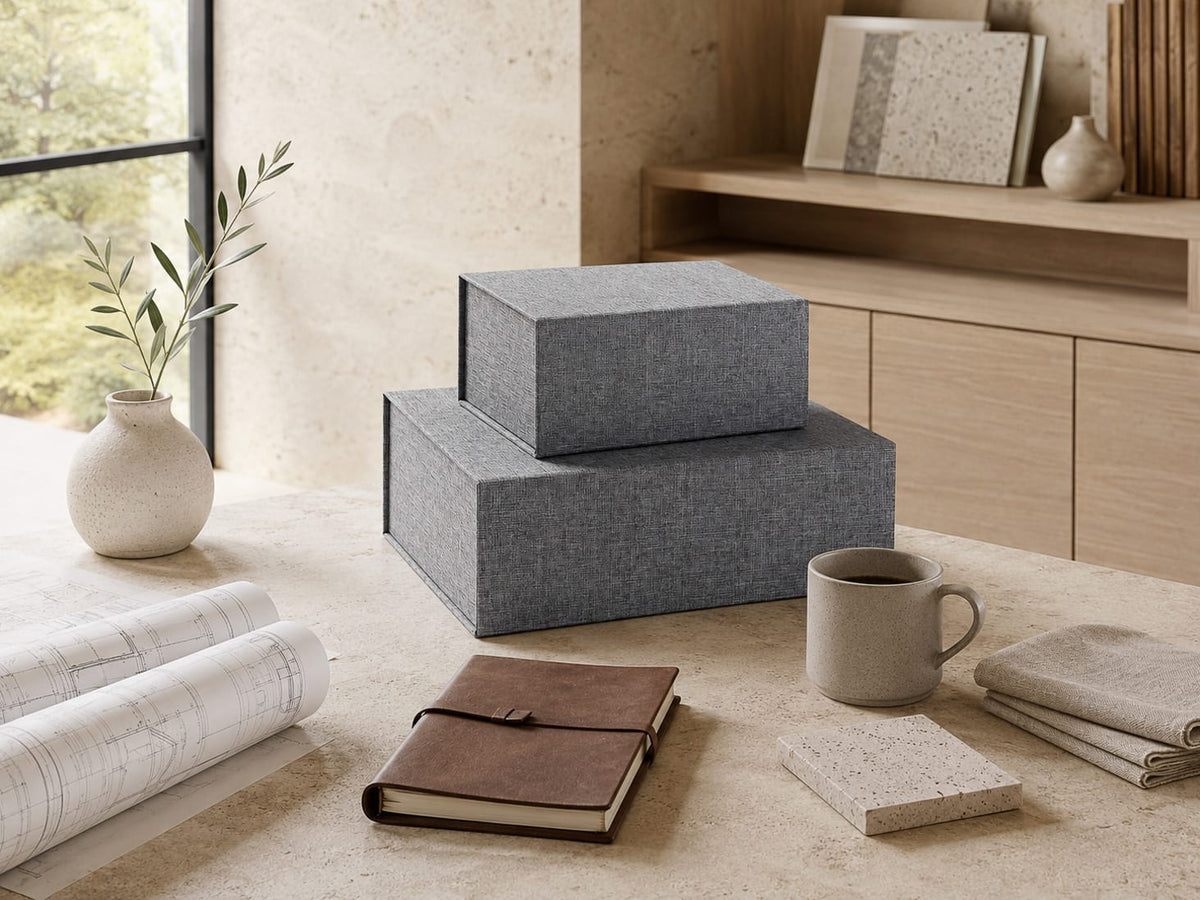 Grey Linen Luxury Folding Gift Boxes without Magnets
