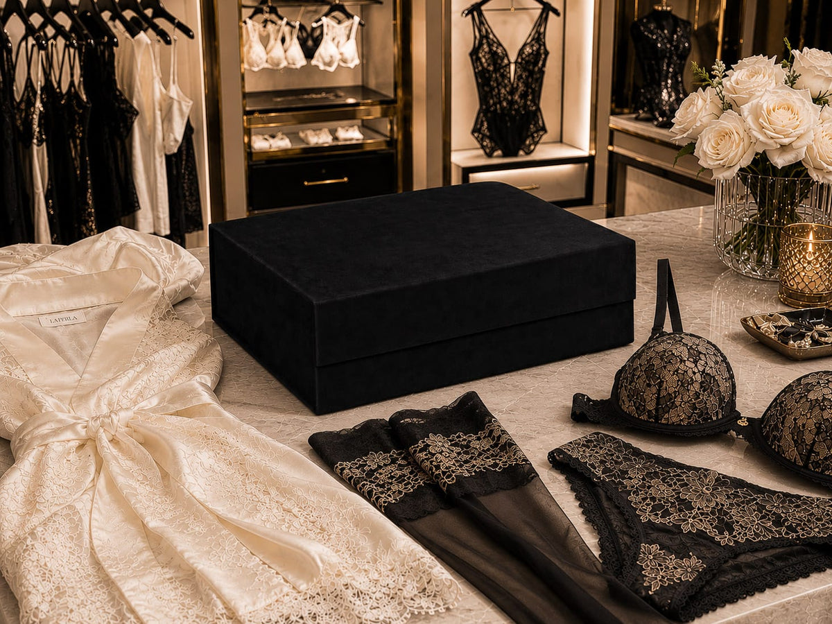 Black Faux Suede Gift Box For Lingerie Gifting