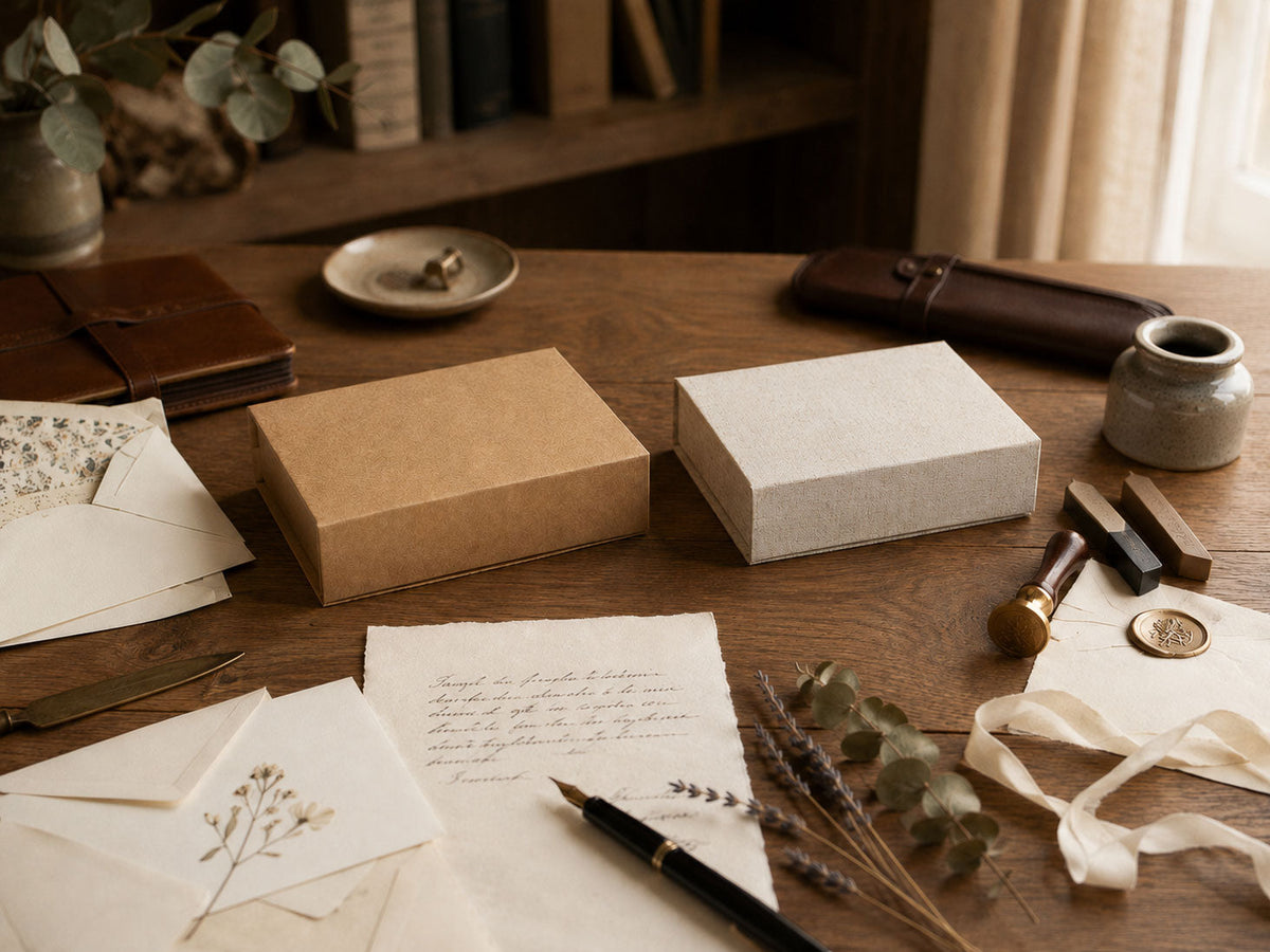 Natural Kraft and Natural Linen No Magnet Gift Boxes