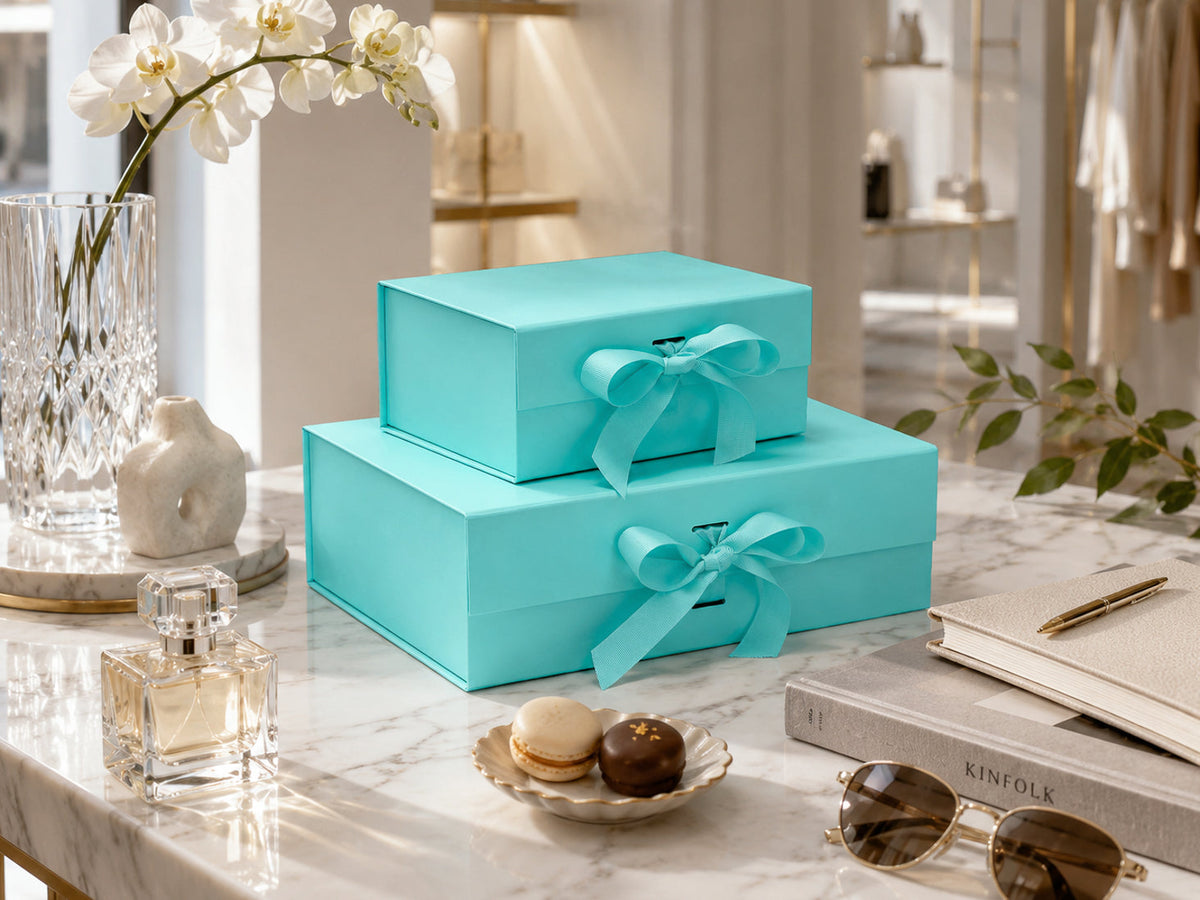 Robin Egg Blue Luxury Folding Gift Boxes with Magnetic Closure
