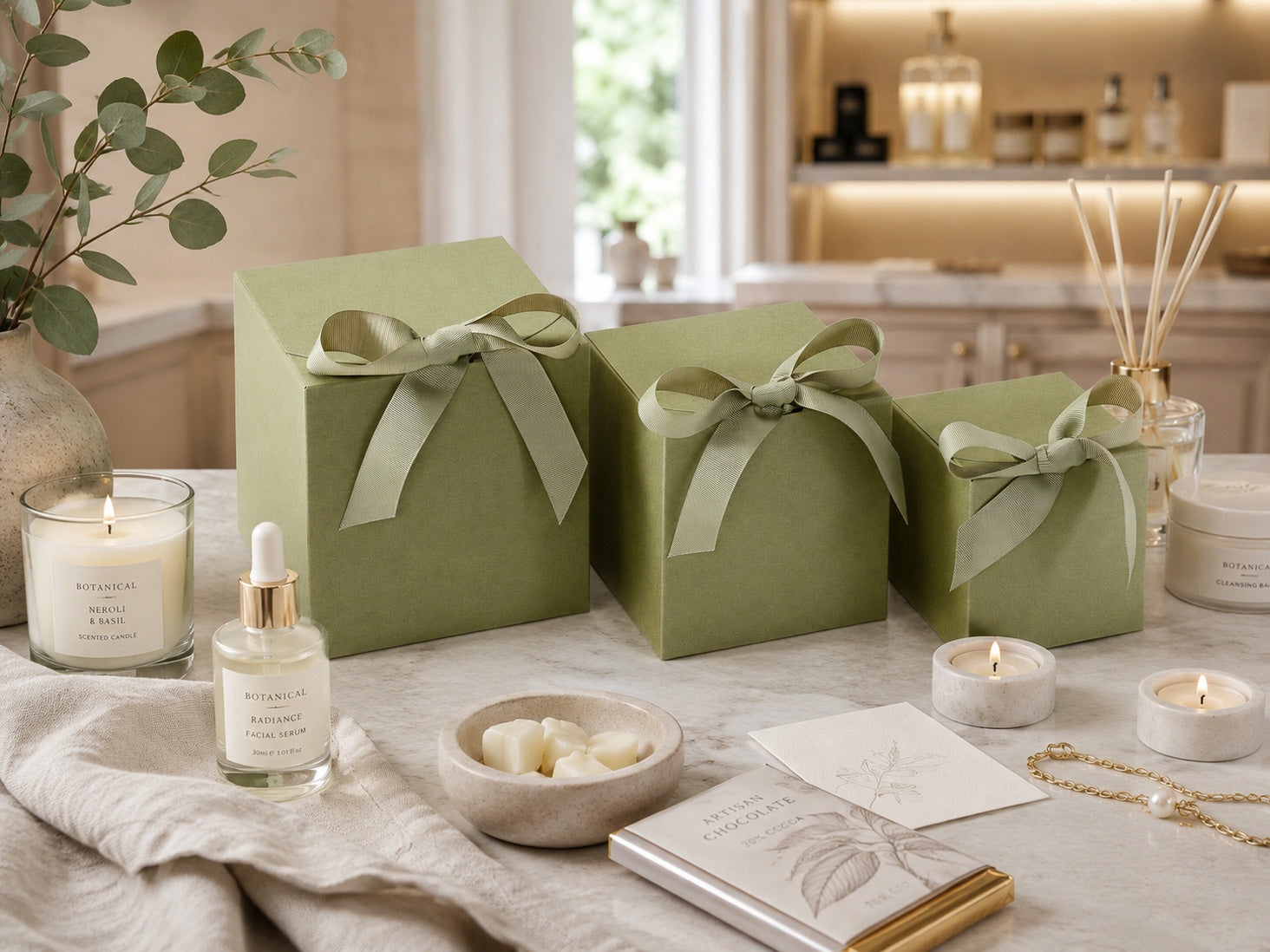 Rustic Sage Green SoftBox Gift Cartons