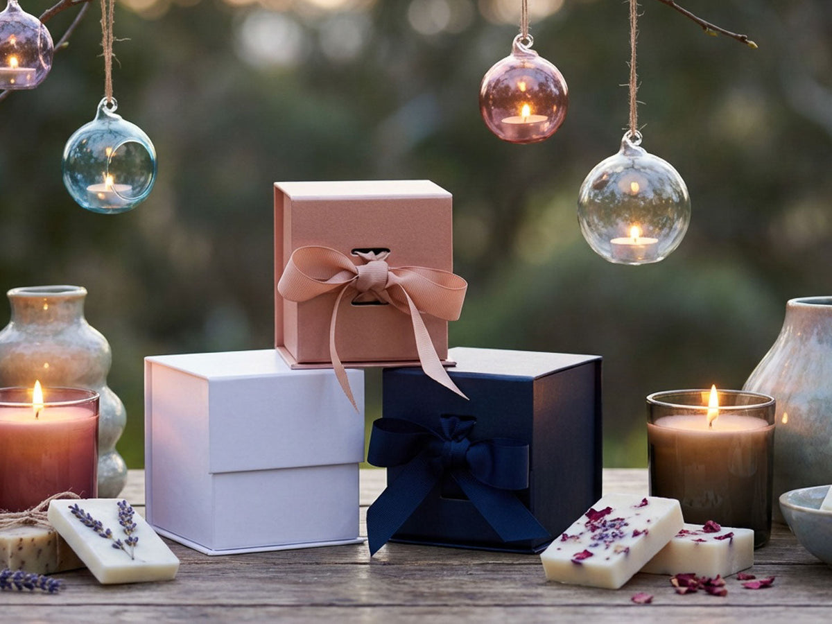 Small Cube Folding Gift Box Samples - Ideal Candle, Soap and Ceramics Packaging