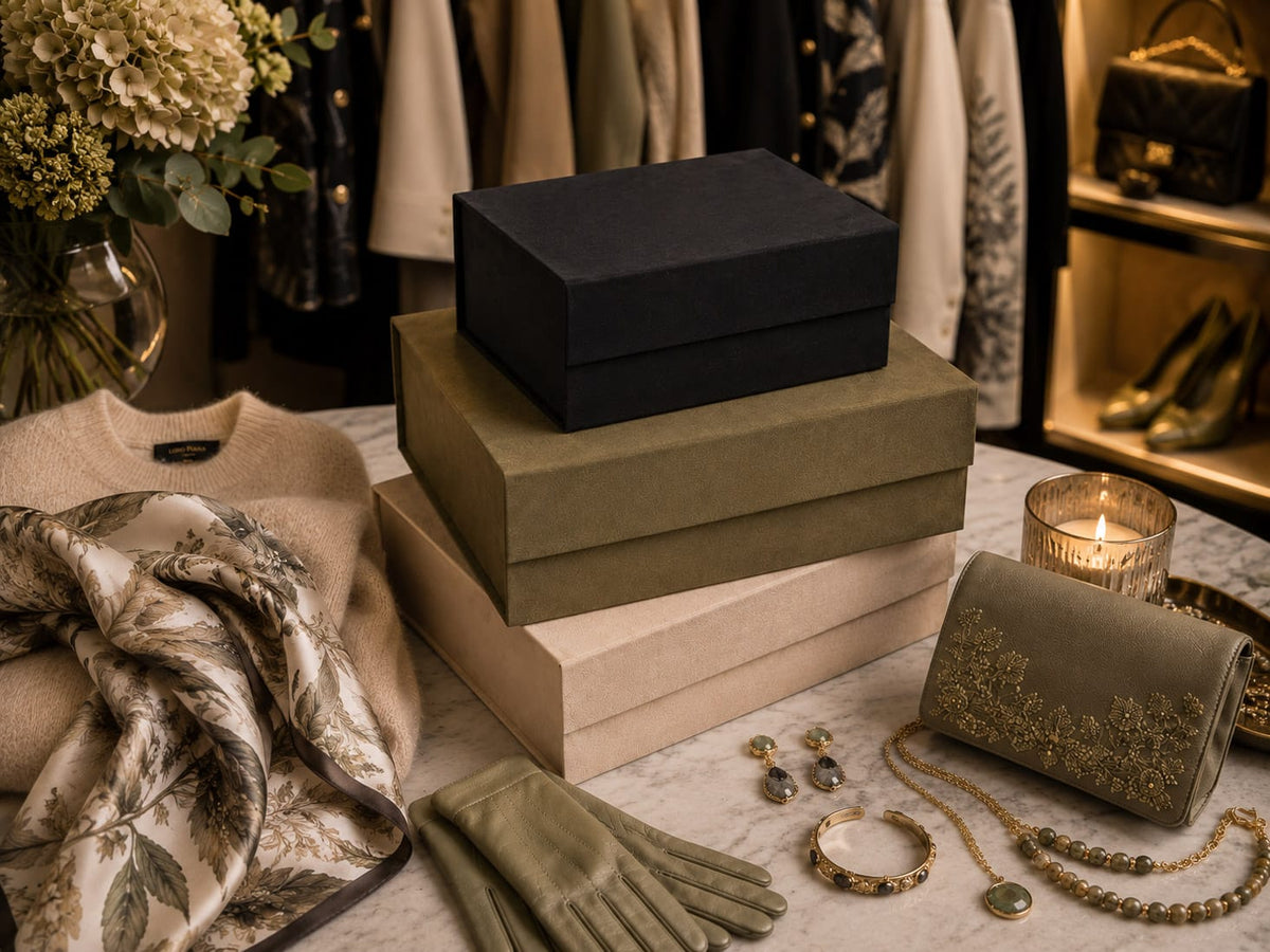 Black Faux Suede Gift Box for Couture Clothing