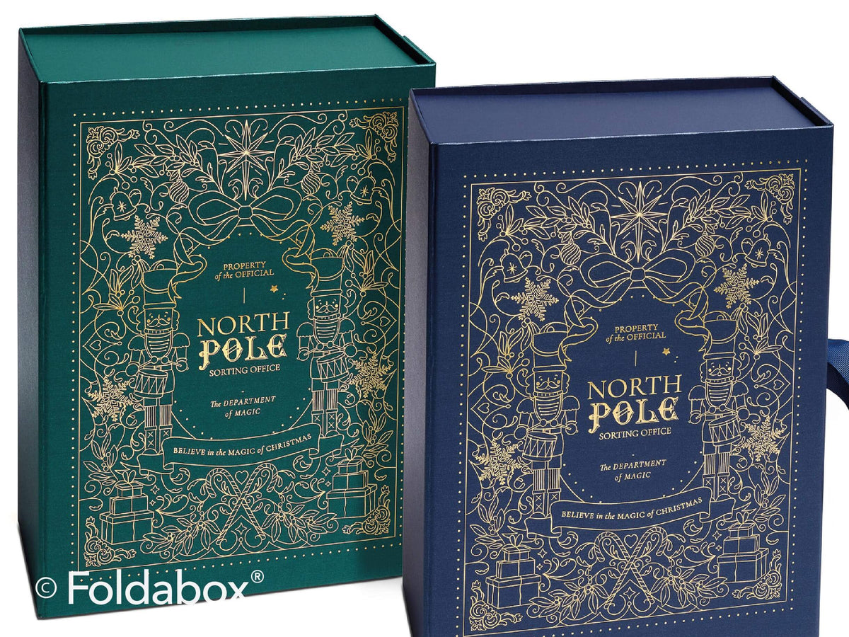 A4 Deep Forest Green and Navy gift boxes with Metallic Gold Intricate Full Lid Design