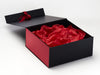 Dark Red Ribbon Featured with Red Textured FAB Sides® and Red Tissue Paper and Black Gift Box