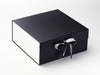 Silver Sparkle Ribbon Featured on Black XL Deep Gift Box with Silver Foil FAB Sides®