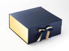 Gold Sparkle Ribbon Featured on Navy XL Deep Gift Box with Gold Foil FAB Sides®