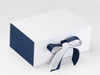 Navy Blue Textured FAB Sides® Featured on White A5 Deep Gift Box with Peacoat Double Ribbon